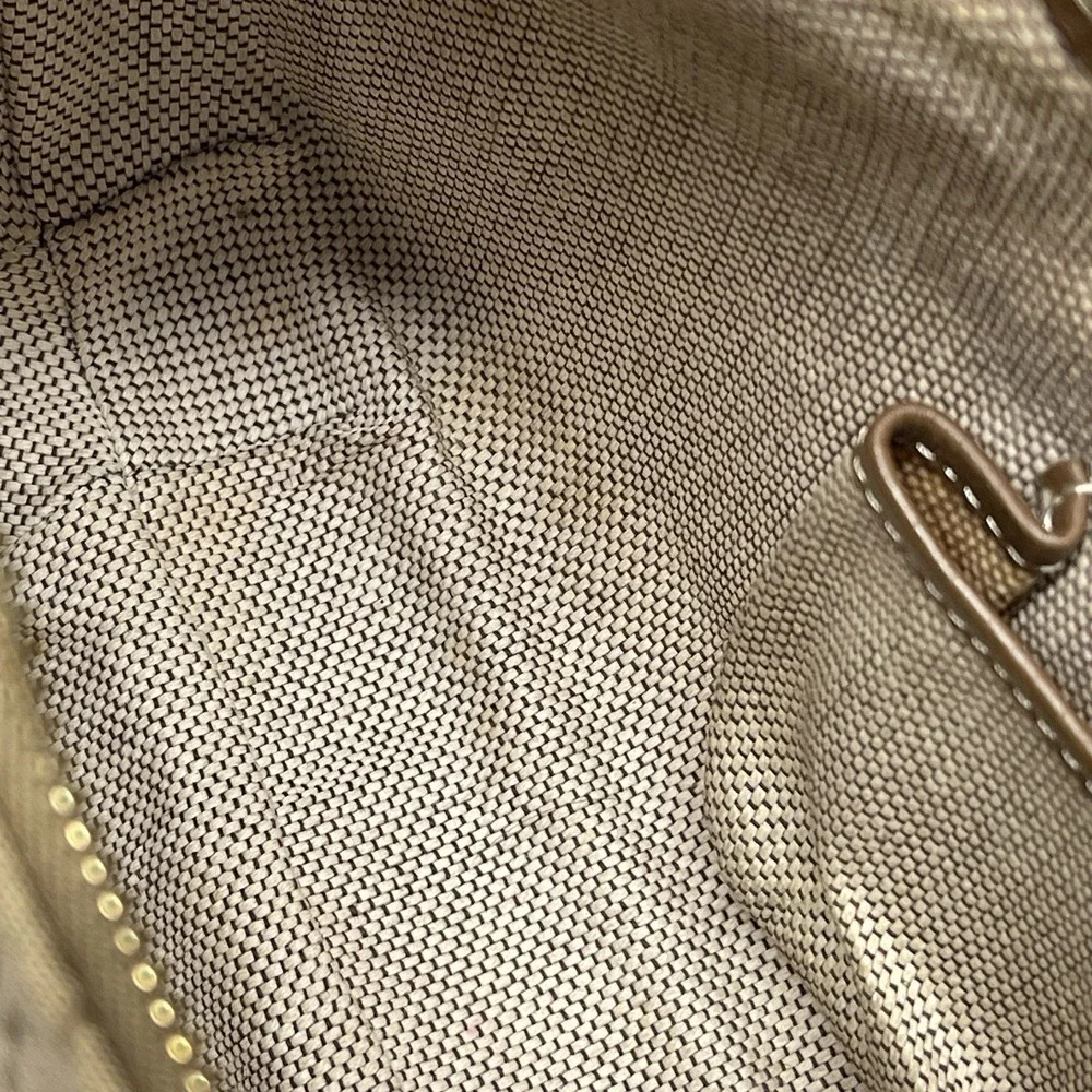 Vintage Dooney & Bourke Signature Canvas & Leather Shoulder Hobo Bag‎ Kaki Brown
